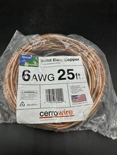 Cerrowire 6 AWG Solid Bare Copper Wire 25 ft Grounding Bonding New Sealed USA