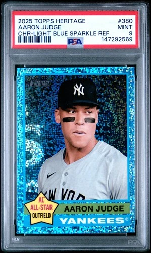 2569 Aaron Judge 2025 Topps Heritage #380 Light Blue Sparkle Chrome PSA 9