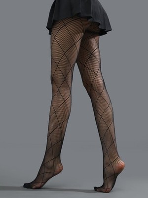 7941 Black naughty-n-nice diamond design fishnet tights o/s