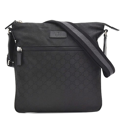 Gucci bag for ladies and men GG nylon shoulder bag nylon canvas leather black 44