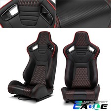 2x Black Pvc Red Snake Pattern Bottom Carbon Fiber Reclinable Racing Seats 2x Black Pvc Red Snake Pattern Bottom Carbon Fiber Reclinable Racing Seats