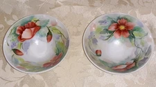 Pair of Vintage Hand Painted Rice Bowls Floral Roses Signed Jean Milley 1978