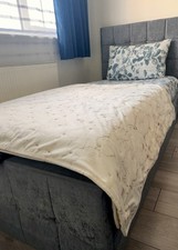 Grey Velvet Upholstered Single Ottoman Storage Bed Button-Tuft Headboard lift-up