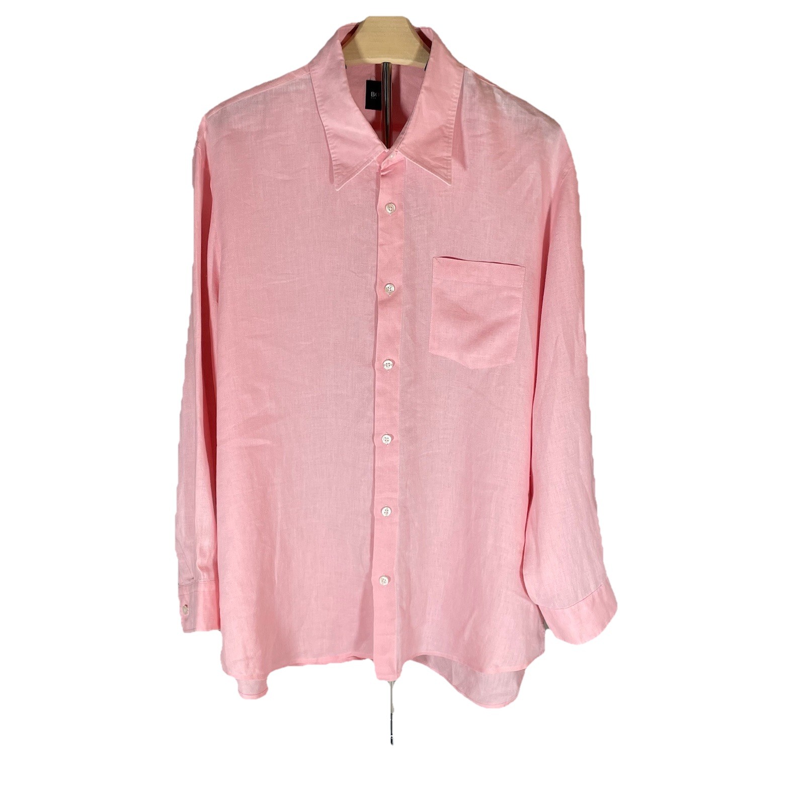 Men's Hugo Boss XL Linen Long Sleeve Shirt Breathable Pink Casual Button Down