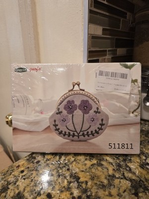 Vintage Cherish Chinese Purple Flowers Embroidered Coin Purse Kit 511811 NEW