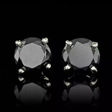 3TCW Round Cut Lab Created Black Diamond Stud...