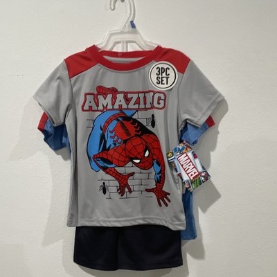 Marvel Spider-Man Boys 3T 3pc Outfit Set 2 Graphic Tee Shirts + Shorts