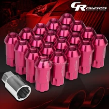 PINK 20PCS M12X1.5 JDM STYLE 25MM OD 50MM TALL ALUMINUM RIMS LUG NUTS+KEY