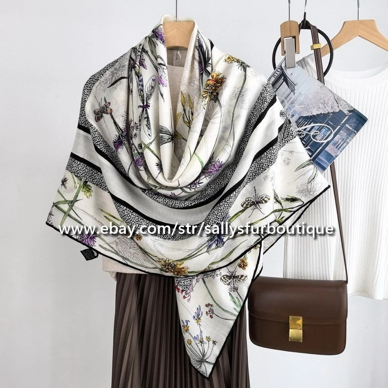 Sallys 70% Cashmere 30% Silk Stole Dragonfly Print 2 Face Scarf Shawl 53