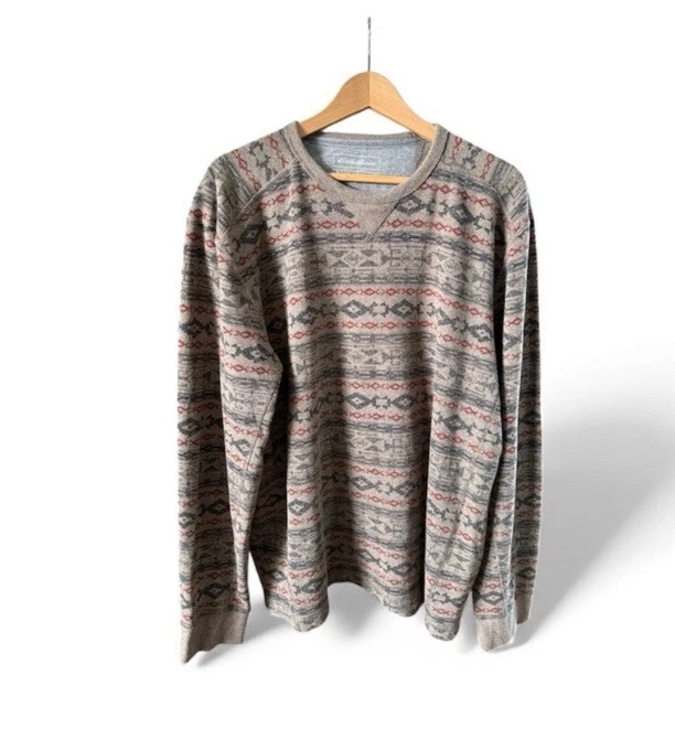 Eddie Bauer Aztec Southwestern Thermal Long Sleeve Waffle Knit outdoor Shirt XL
