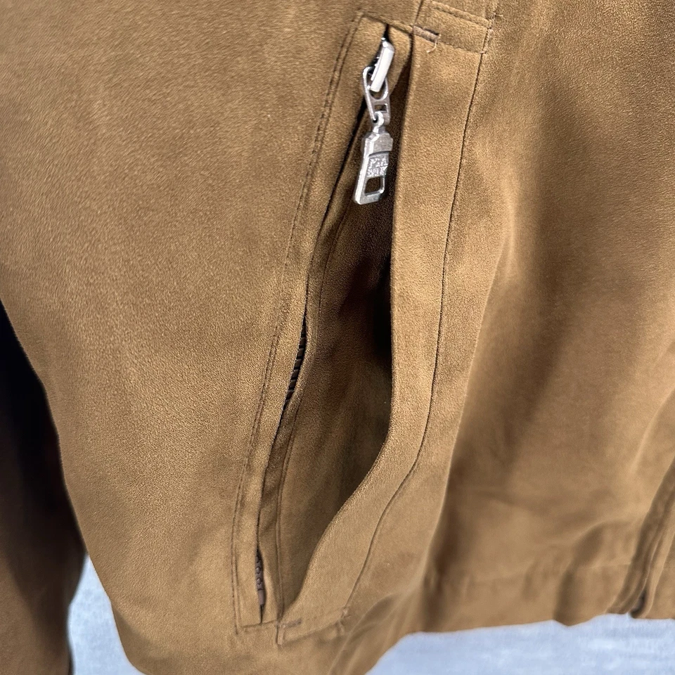 JOS A BANK - Men's Medium Soft Suede Brown with Zip Up Liner Bomber Jacket A34 - Image 3 of 4