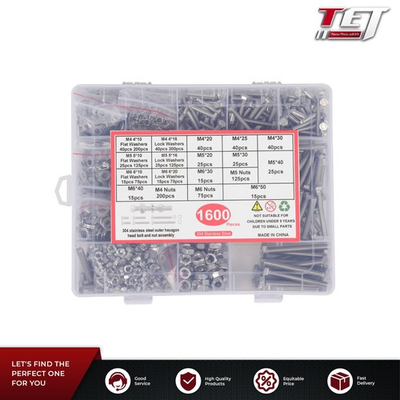 #ad #ad 1600Pack M5 M4 M6 Heavy Duty Bolts and Nuts Flat amp; Lock Washers Assortment Kit $22.49