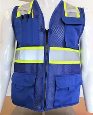 Two Tone High Visibility Reflective Blue Safety Vest (X-Small-5XL)