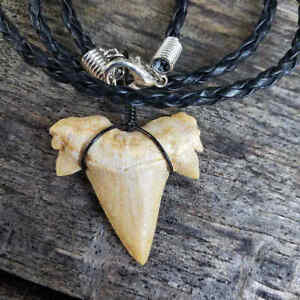 Black Braided white OTODUS Great Shark Tooth Necklace Fossil jewelry necklaces
