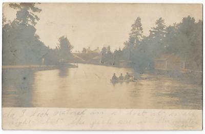 Alba Michigan MICH MI Postmark ~ 3 Fishermen In Boat On Lake ~ RPPC 1906