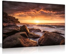 Golden Sunrise Beach Waves Seascape Framed Canvas Print Wall Art Home Decor