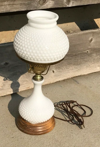 Vintage Milk Glass Hobnail Hurricane Lamp Collectable