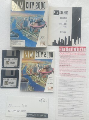 Sim City 2000 Big Box IBM DOS PC Spiel 3,5'' Disketten 2 Discs und alle Einlagen.