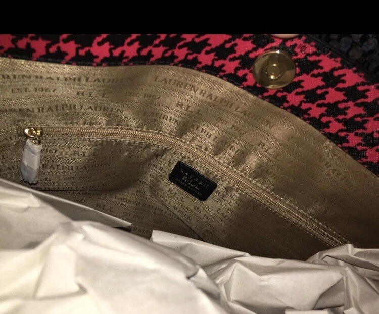 Nuevo con etiquetas Bolso de Mano Ralph Lauren Negro/Rojo Agdon Pata de Gallo y Muñequera/Estuche Cosmético Nuevo con Etiquetas Foto 4 de 4