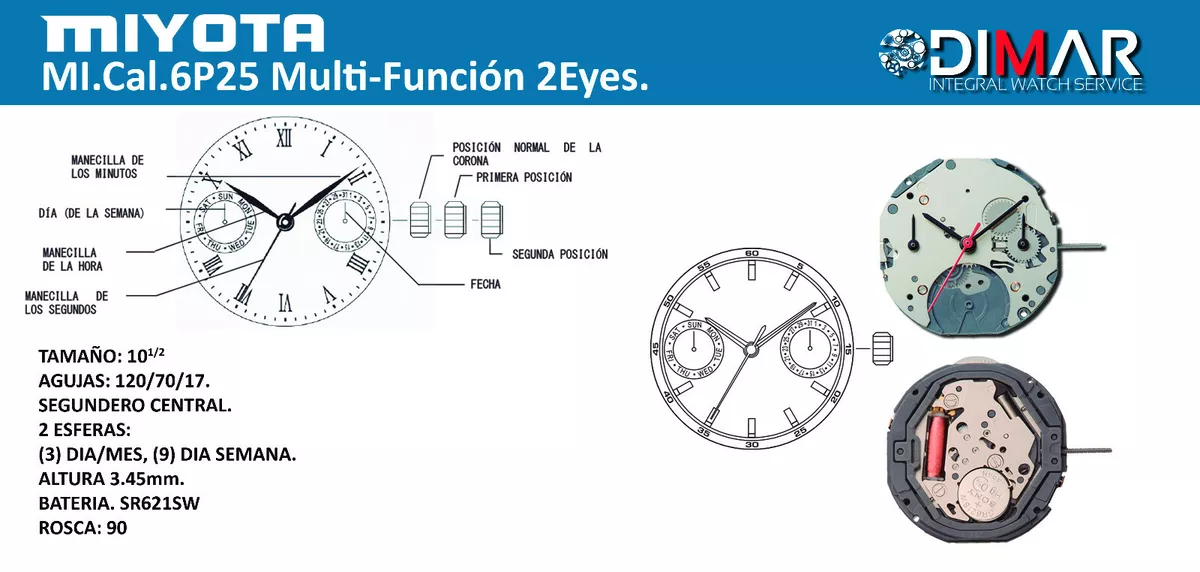 Movement MIYOTA Cal. 6P25,Multi-Función. 2EYES