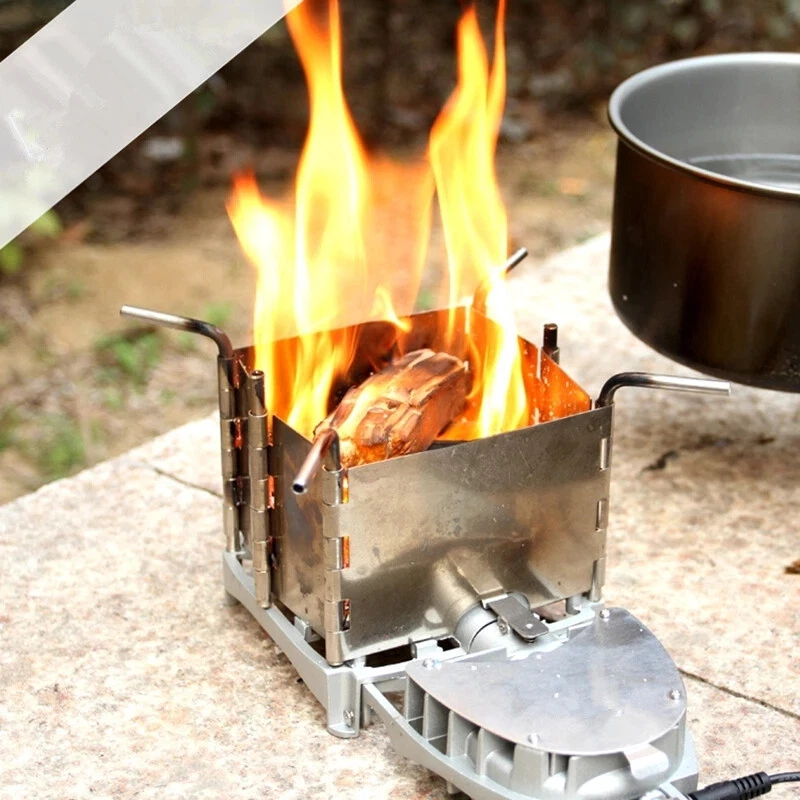 Fire Pit BBQ Grill Camping Cooking Electrinic Blower Stove Wood-burning  Stove | eBay