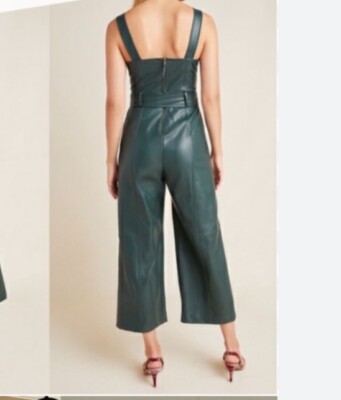 Anthropologie Samira Green Faux Leather Jumpsuit Womens Sz 12 New