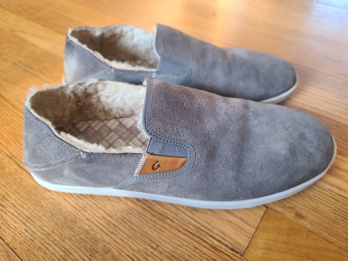 OluKai Men\'s Hele Malie Suede Shearling Slip On Loafers NWT Grey 9.5 OluKai Moloa Slipper - Men main image 4
