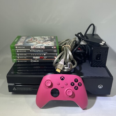 Microsoft Xbox One Model 1540 Black Console Bundle Lot W/5 Games & Cables #ML12