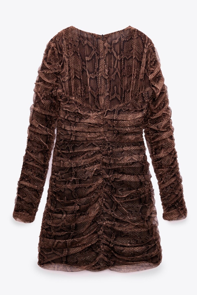zara tulle dress brown Ruched Tulle Dress Brown Zara