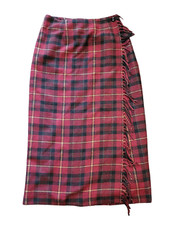 Vintage Requirements Skirt Women's 6 Red Plaid Wool Blend Blanket Maxi Fringe