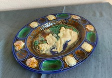 Keramikschale glasiert Oval Blau Grün Majolika Minton Stil Schrankteller Schale