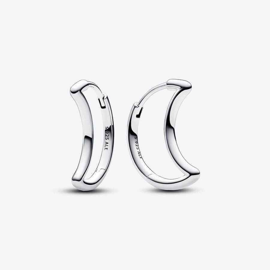 New Authentic PANDORA Moon Hoop Silver Earrings #292989C00 w New Authentic PANDORA Moon Hoop Silver Earrings #292989C00 w