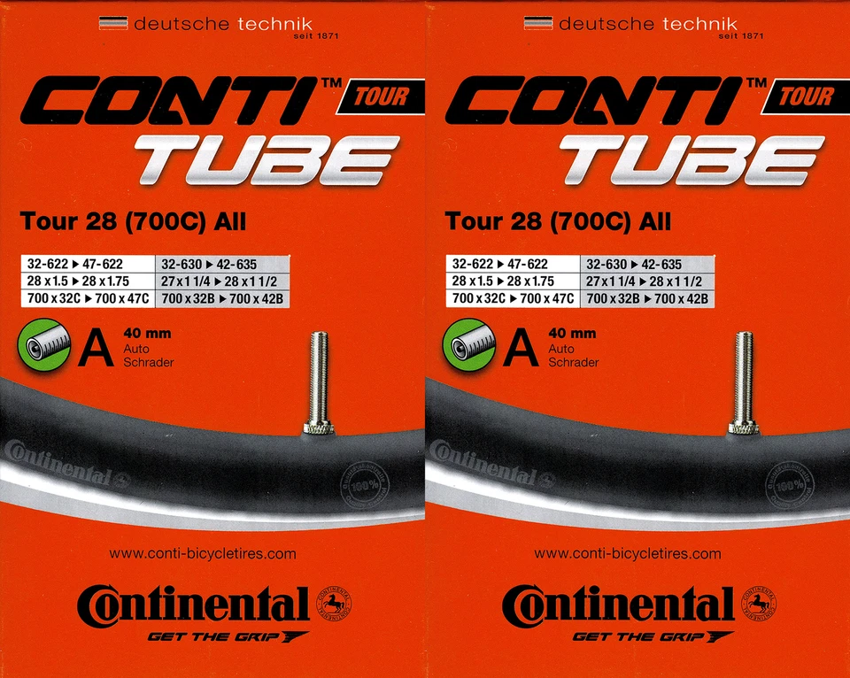 2x Continental Tour 28 all Schlauch 28 Zoll AV (32/47-622) (32/42-630/635) AV40