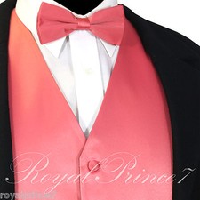 Coral Solid New Men Tuxedo Suit Vest Waistcoat and Bow tie Prom Wedding Party