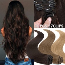 Thick Double Weft Clip In Remy Human Hair Extensions Full Head 160G Balayage Icy