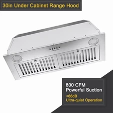Built-in Range Hood 30inch Kitchen Insert Vent 800CFM Stainless Steel LEDs New