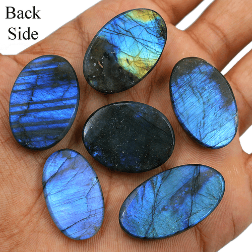 Posten 6 Stck. Natürlicher Labradorit Blau Feuer Top Qualität 28-34 mm Oval Cabochon Edelsteine - Bild 9 von 12