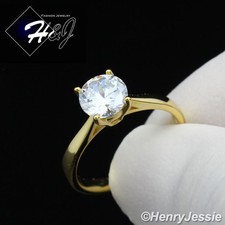 WOMEN 925 STERLING SILVER 1CT CUBIC ZIRCONIA GOLD PLATED ENGAGEMENT RING SR63