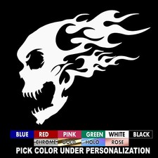 Flaming skull decal, screaming skull profile sticker
