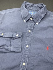 Ralph Lauren Shirt Mens L Blue Solid Button Down Long Sleeve Red Pony Logo