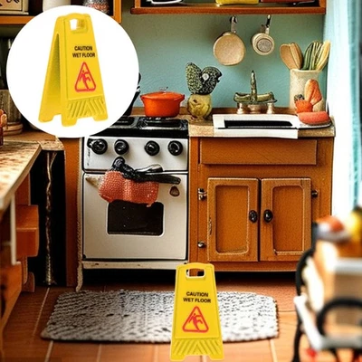 Cartello Attenzione Pavimento Bagnato Accessori Per Case Delle Bambole