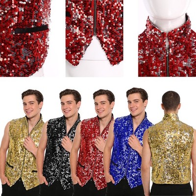 Men Waistcoat Lined Tank Top Dance Vest Club Disco Weddings Shiny Glittery Jazz