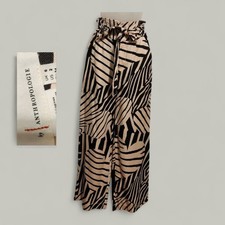 By Anthropologie Belted High Rise Wide Leg Trousers Size 2 Flowy Abstract Print