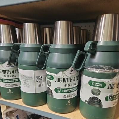 Manna Stack Jug 64 oz Stainless Steel Insulated Water Bottle + 4 Cups