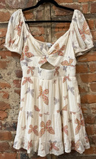 American Eagle Women's Dress M Beige Butterfly Lined Babydoll Mini