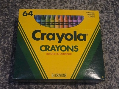 Vintage Box 64 Crayola Crayons 1990 Built-in Sharpener Retired Colors USA New