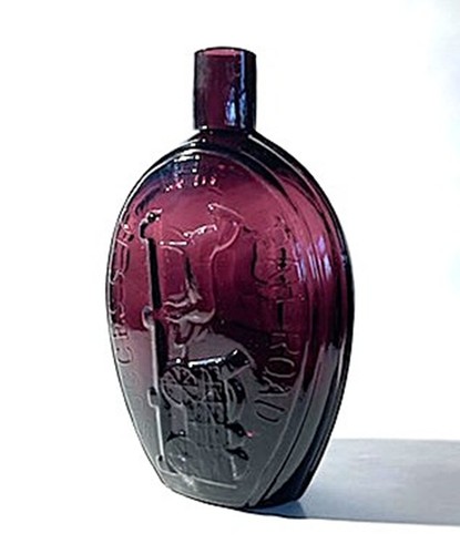Vintage Amethyst Clevenger Brothers SUCCESS TO THE RAILROAD Pint Flask w PONTIL
