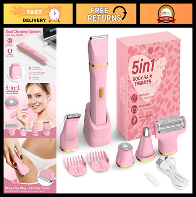 5-in-1 Electric Bikini Trimmer for Women - Waterproof Cordless Shaver, USB-C Rec