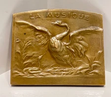 19c Art Nouveau Belgium La Musique Music Pierre Theunis Bronze Desk Medal Plaque
