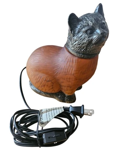 Vintage Tiffany Style Andrea by Sadek Look Alike Cat Night Light Amber Glass